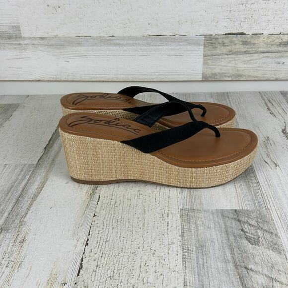 Zodiac Women’s 10 Black Leather Espadrille Wedge Platform Sandals NEW - Picture 4 of 10